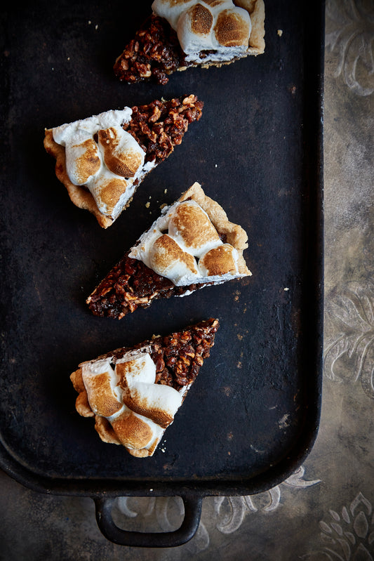 Chocolate Bourbon Pecan Pie with Maple Meringue